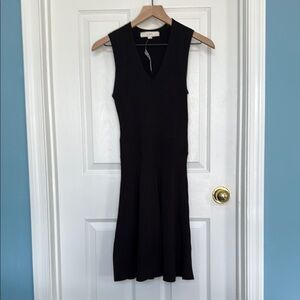 LOFT Black Ribbed Sheath Midi Dress
